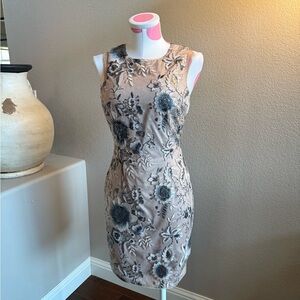 Aidan AIDAN MATTOX Embroidered Sequin  Dress, Champagne and Silver, Size 6